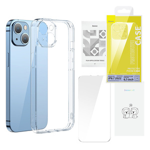 Baseus SuperCeramic Transparent Glass Case a sada tvrzeného skla pro iPhone 14 Plus