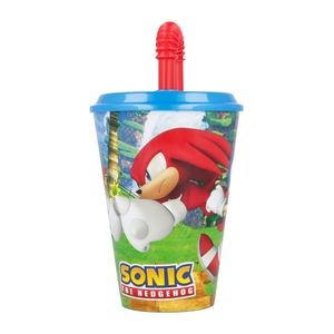 Dětský kelímek na vodu s brčkem STOR 40530 430 ml Ježek Sonic (modrý a červený)