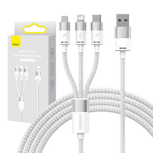 Kabel 3v1 USB Baseus řady StarSpeed, USB-C + micro + Lightning 3,5A, 1,2 m (bílý)