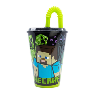 Kelímek na vodu s brčkem pro děti STOR 40430 430 ml Minecraft (černý)