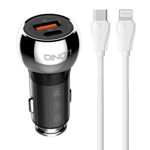 LDNIO C1 USB, USB-C nabíječka do auta + kabel USB-C - Lightning