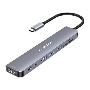Lention 8v1 Rozbočovač USB-C na 3x USB 3.0 + SD/TF + PD + USB-C + HDMI 4K60Hz (šedý)