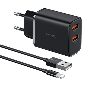 Mcdodo CH-5071 USB-A*2, 12W síťová nabíječka + kabel USB-A na lightning (černý)