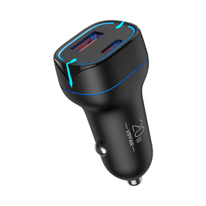 Nabíječka do auta VFAN C11, USB + USB-C, PD 20W + QC 3.0, LED (černá)