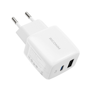 Nástěnná nabíječka 25W PD Ricomm RC252 EU, 1xUSB-A, 1xUSB-C + 2,1m kabel USB-C