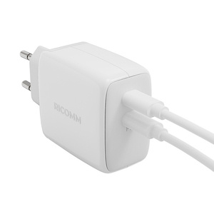 Nástěnná nabíječka 65W GaN Ricomm RC652 EU, 2xUSB-C + 2,1m kabel USB-C