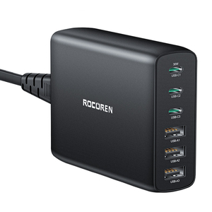 Nástěnná nabíječka GaN Rocoren 3x USB-C, 3x USB, 100 W (černá)