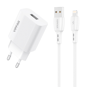 Síťová nabíječka VFAN E01, 1x USB, 2,4A + kabel Lightning (bílý)