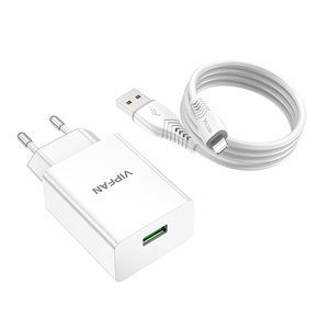 Síťová nabíječka VFAN E03, 1x USB, 18W, QC 3.0 + kabel Lightning (bílá)