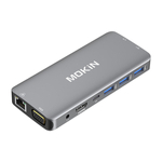 Adaptér MOKiN 10 v 1 Rozbočovač USB-C na 3x USB 3.0 + nabíjení USB-C + HDMI + 3,5mm audio + VGA + 2x RJ45 + čtečka Micro SD (stříbrný)