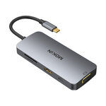 MOKiN 8v1 USB-C adaptér na 3x USB 3.0 + HDMI + USB-C + VGA + čtečka karet SD + čtečka karet Micro SD (stříbrná)