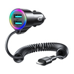 Nabíječka do auta Joyroom JR-CL25, 2x USB + kabel Lightning (černá)