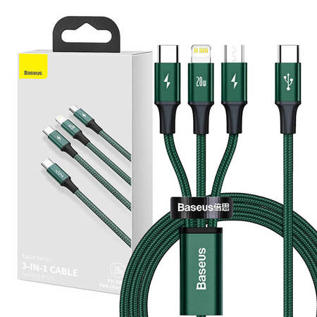 Baseus Rapid Series kabel 3 v 1 USB-C pro M+L+T 20W 1,5m (zelený )