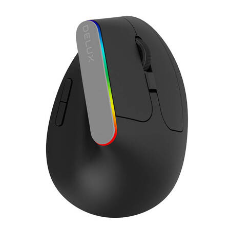 Bezdrátová vertikální myš Delux M618C 2,4G 1600DPI RGB (Černá)