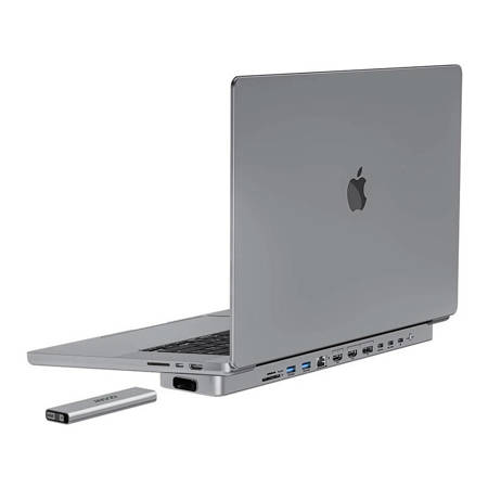 Dokovací stanice / rozbočovač USB-C pro MacBook Pro 13" / 14" INVZI MagHub 12v2 se zásobníkem SSD (šedá)