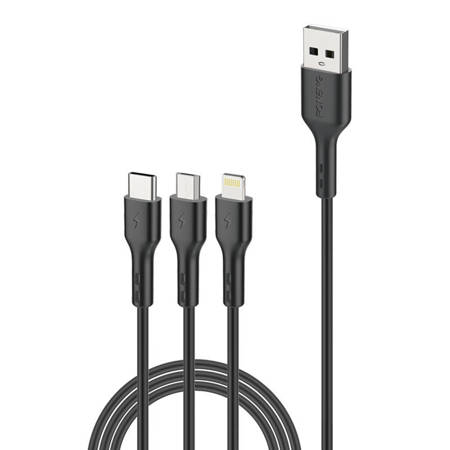 Foneng X36 3v1 kabel USB-C / Lightning / Micro USB, 2,4 A, 2 m (černý)