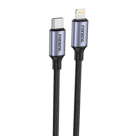 Foneng X95 fémfejű fonott kábel USB-C - Lightning PD 20W 1,2 m (szürke)