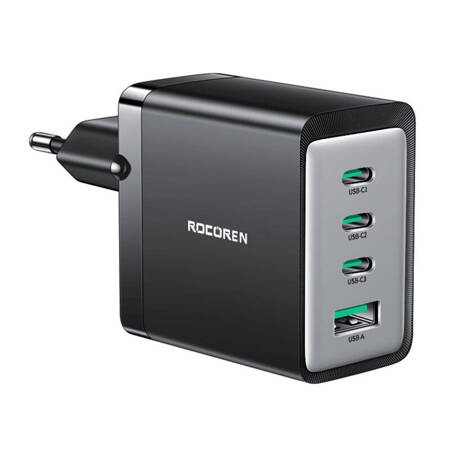 Nástěnná nabíječka GaN Rocoren 3x USB-C, 1x USB, 67 W (černá)