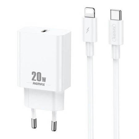 Nástěnná nabíječka Remax, RP-U5, USB-C, 20W (bílá) + kabel Lightning