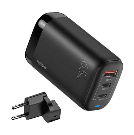 Nástěnná nabíječka Remax, RP-U55, 2x USB-C, USB, EU 65W (černá)