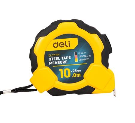 Ocelové měřicí pásmo 10m/25mm Deli Tools EDL3799Y (žluté)