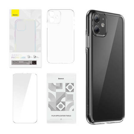 Pouzdro Baseus Crystal Series pro iPhone 11 (čiré) + tvrzené sklo + čisticí sada