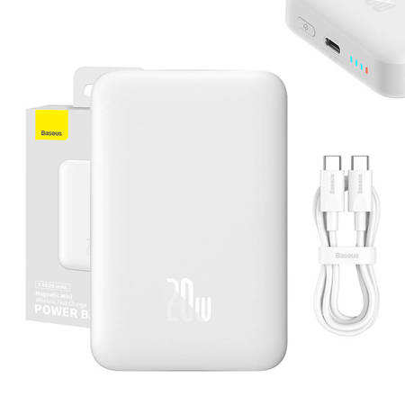 Powerbanka Baseus Magnetic, 10000mAh, USB-C 20W (bílá)