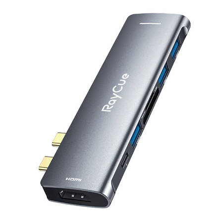 Rozbočovač 7w2 RayCue 2x USB-C do Thunderbolt 3 + 3x USB-A 3.0 5Gb/s + SD/TF 3.0 + HDMI 4K60Hz (sary)