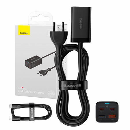 Rychlonabíječka Baseus GaN3 Pro, 2x USB-C, 2x USB, 65W (černá)