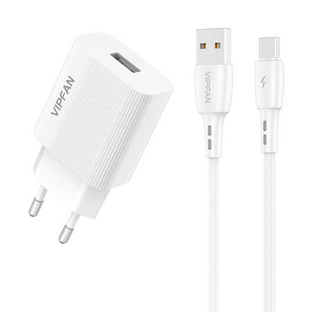 Síťová nabíječka VFAN E01, 1x USB, 2,4A + kabel USB-C (bílá)