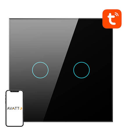 Smart Light Switch WiFi Avatto TS02-EU-B2 2 Way TUYA (black)