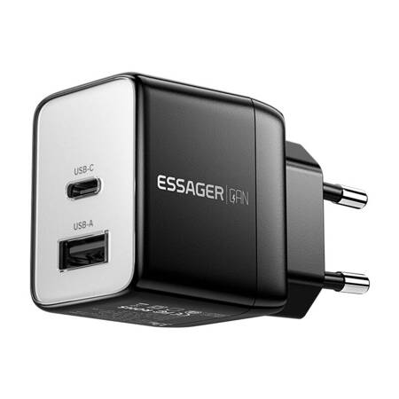 Wall charger, Essager, ECT33W-LJB01-Z, GaN, 1xUSB-A, 1xUSB-C, 33W (black)