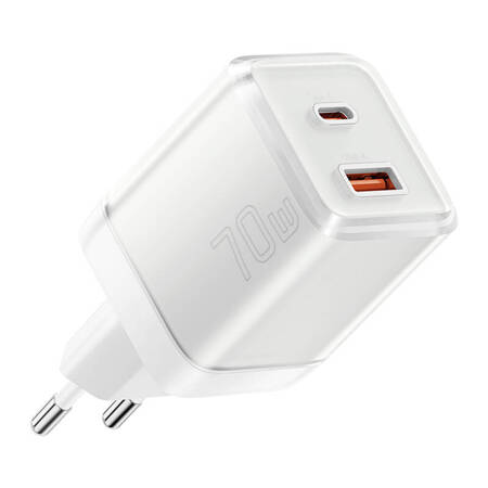 Wall charger Yueqi 70W GaN USB-C + USB-A (white)